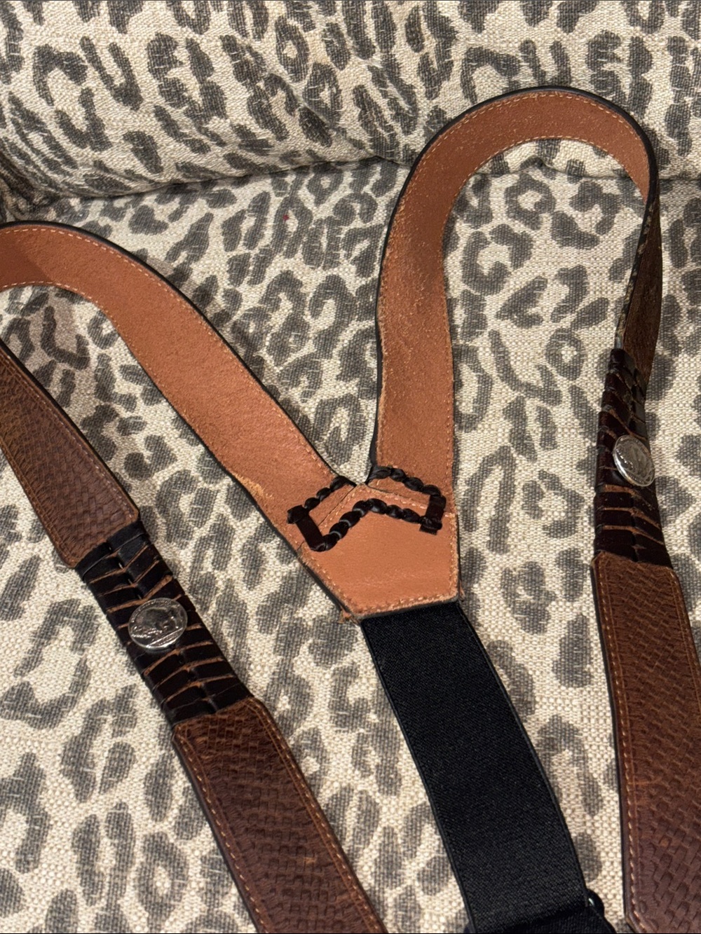 Nocona men’s bufflao nickle leather suspenders embossed braided leather western